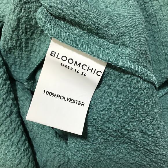 BLOOMCHIC SZ 12 L Green Solid Cut Out Knotted Hem One Shoulder Blouse NWT B95 - Picture 7 of 8